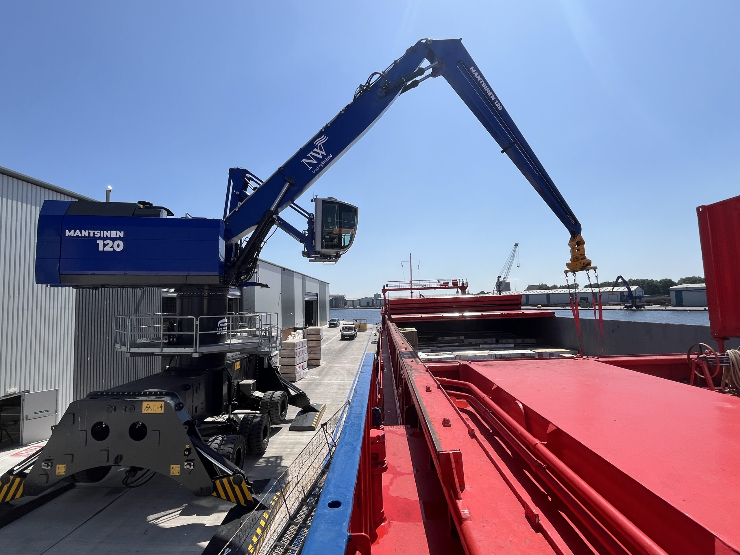Mantsinen 120 crane alongside vessel at Finsa UK West Float